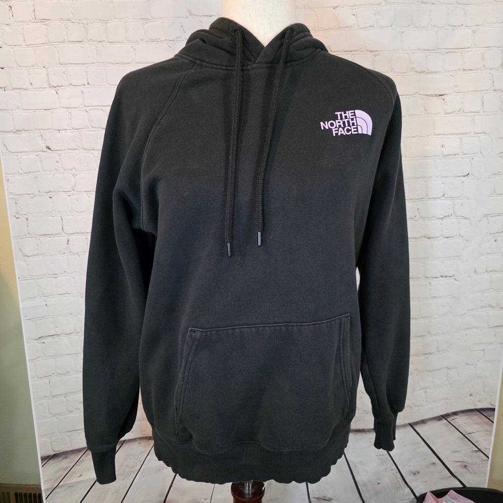 The North Face Hoodie Womens Small Black Good Graphic Pullover Raglan Logo